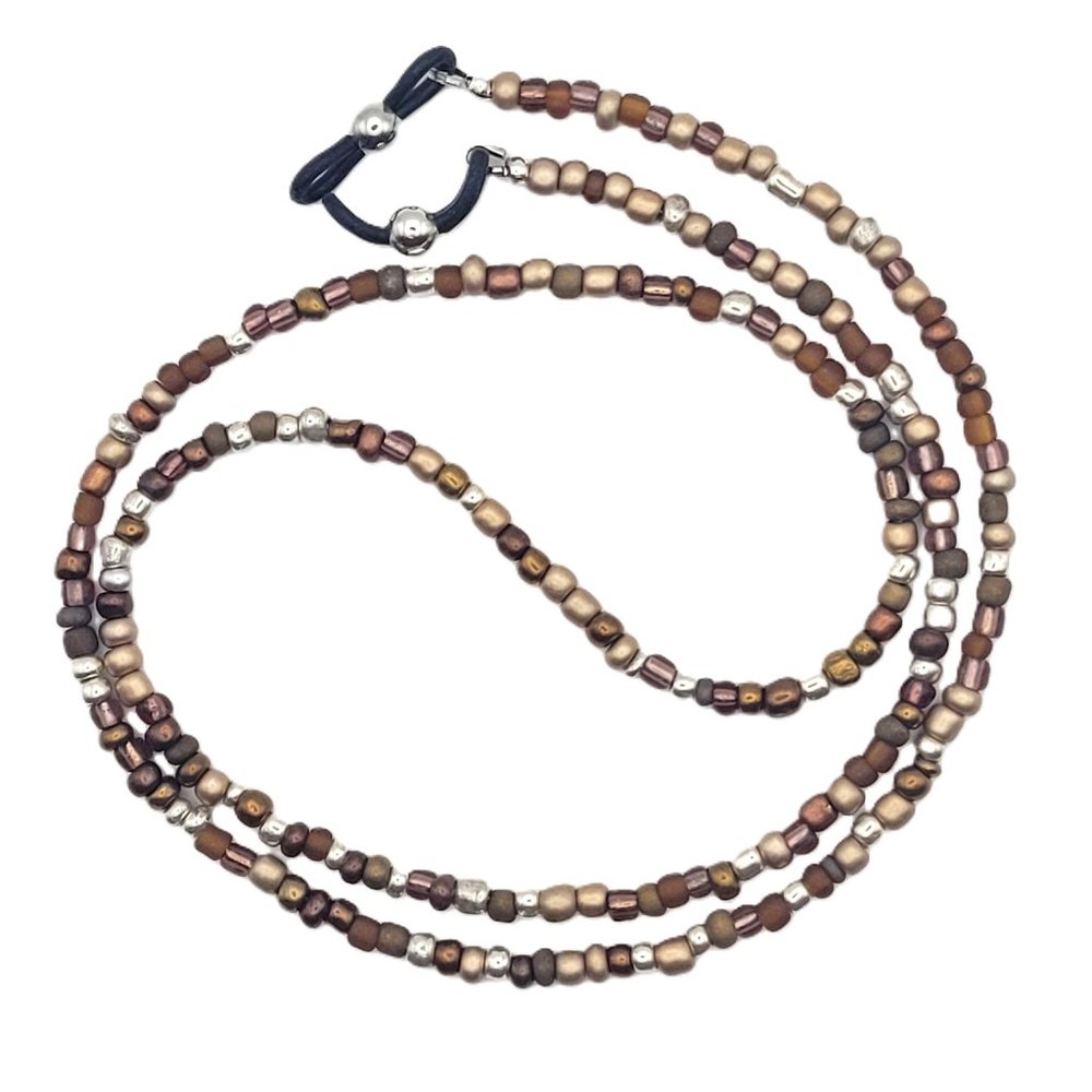 Brown, Bronze, Copper and Silver Beaded Eyeglass or Sunglass Chain Holder